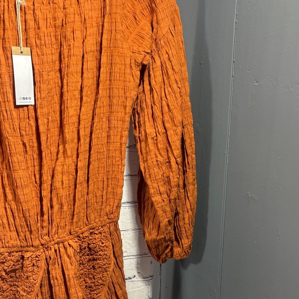Luca Boho Long Sleeve Orange Dress - Picture 7 of 11